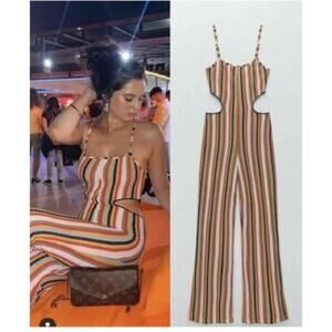 Zara Multicolor Striped Knit Side Cutout Jumpsuit - Medium